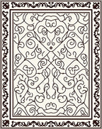 Ornate Ivory Black Scrollwork Medallion Rug