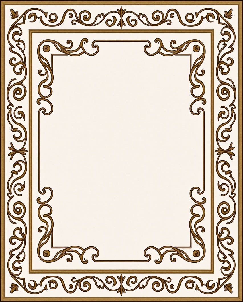 Ornate Brown Scrollwork Classic Border Rug