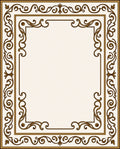 Ornate Brown Scrollwork Classic Border Rug