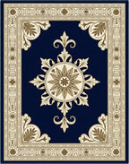 Classical Navy Gold Medallion Border Rug