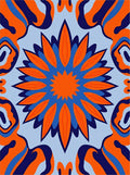 Vibrant Orange Blue Medallion Swirl Rug