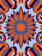 Vibrant Orange Blue Medallion Swirl Rug
