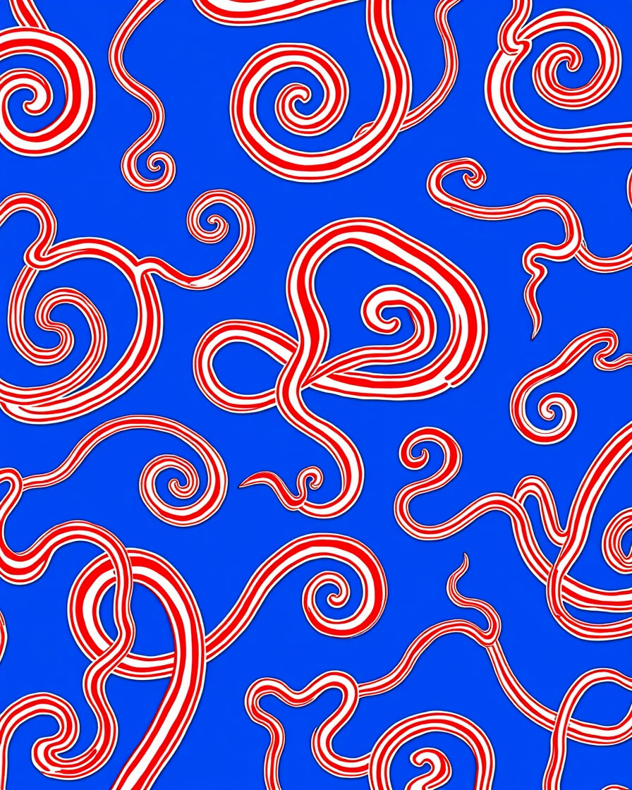 Red White Swirls on Blue Background Rug