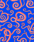 Red White Swirls on Blue Background Rug