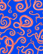Red White Swirls on Blue Background Rug
