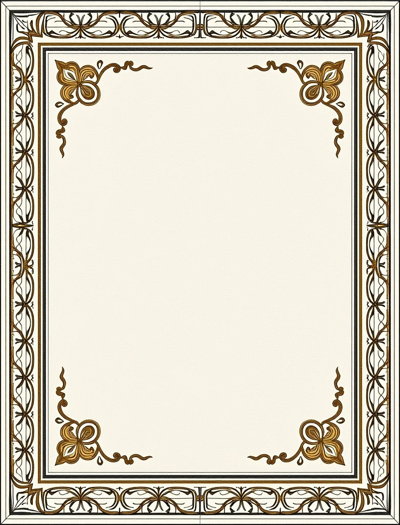 Elegant Gold Leaf Scroll Border Rug