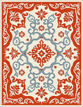 Ornate Red Blue Floral Medallion Rug