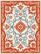 Ornate Red Blue Floral Medallion Rug