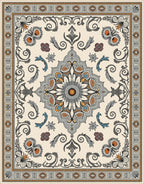 Ornate Floral Medallion Cream Rug