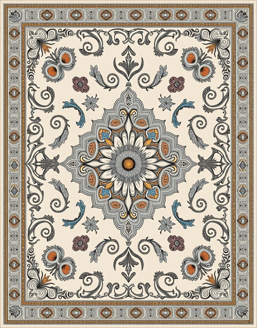 Ornate Floral Medallion Cream Rug