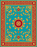 Crimson Gold Floral Medallion Turquoise Rug