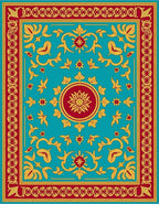 Crimson Gold Floral Medallion Turquoise Rug