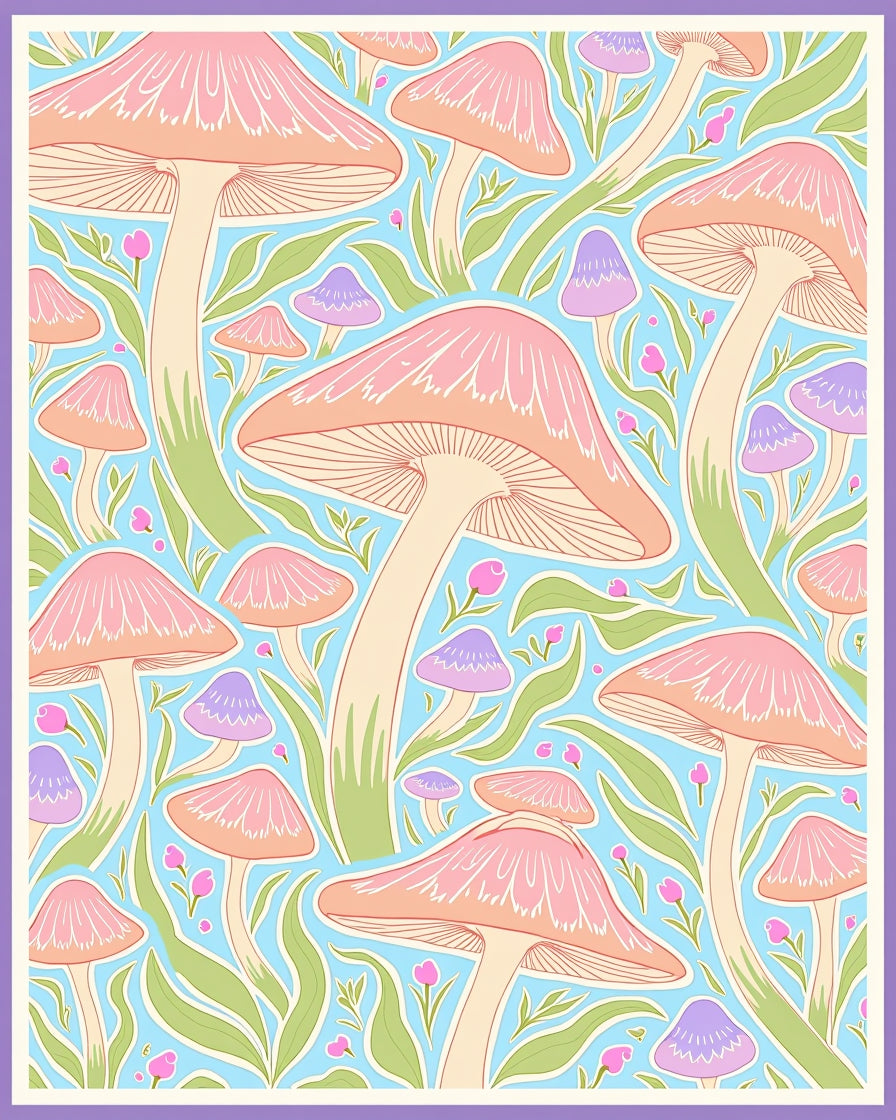 Pastel Mushroom Garden Whimsy Rug