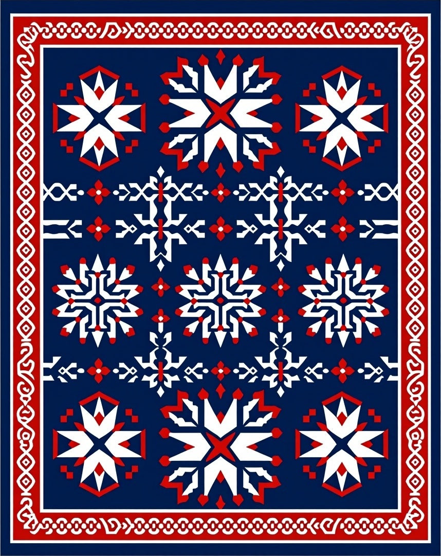 Navajo Inspired Red White Star Rug