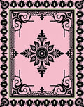 Pink Floral Black Medallion Border Rug