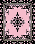 Pink Floral Black Medallion Border Rug