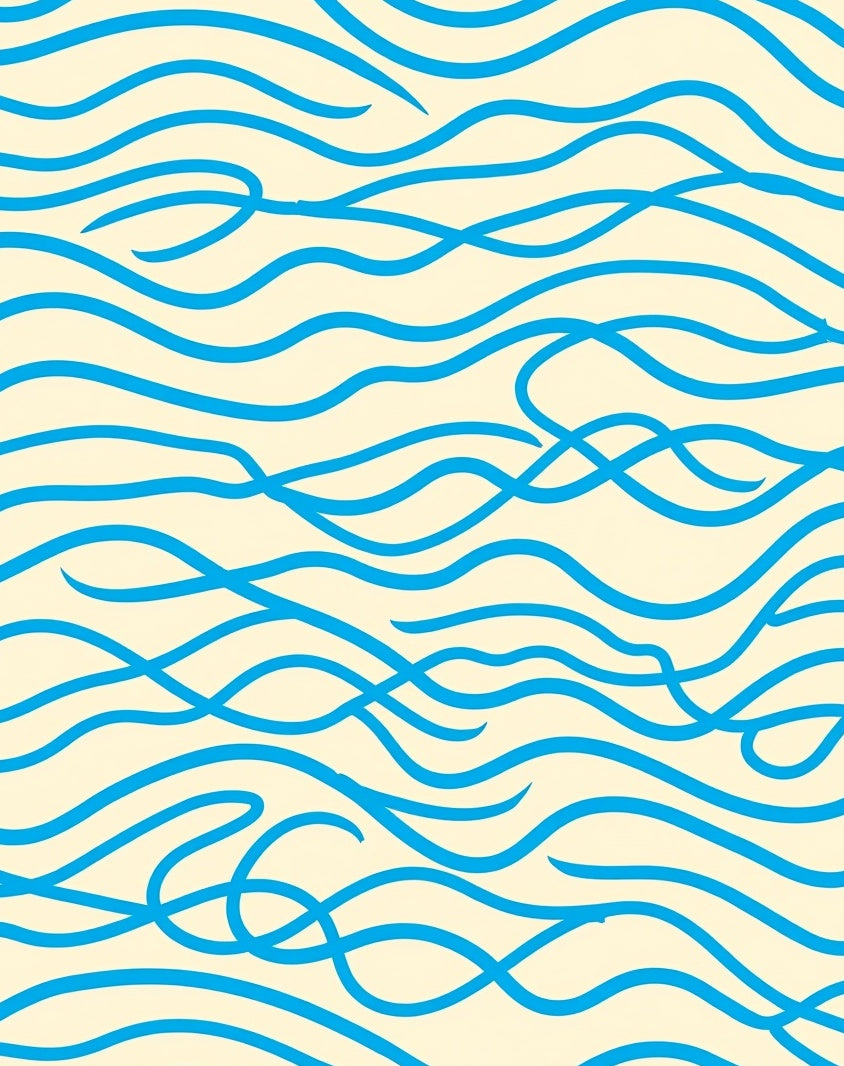 Blue Wavy Lines Cream Rug