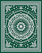 Deep Green Intricate Floral Mandala Rug