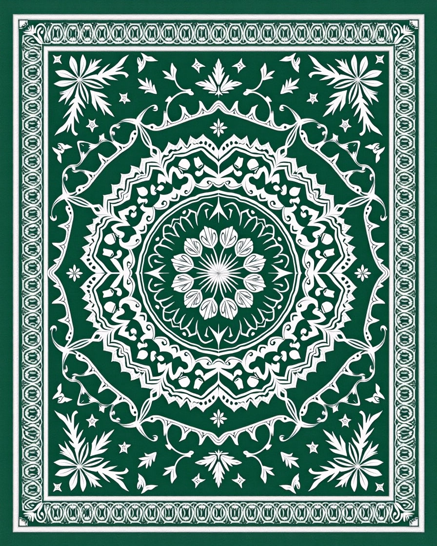 Deep Green Intricate Floral Mandala Rug