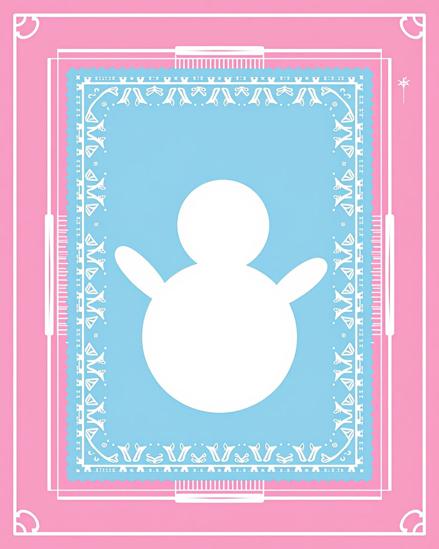 Pink White Blue Snowman Border Rug