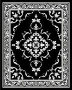 Elegant Black White Floral Medallion Border Rug