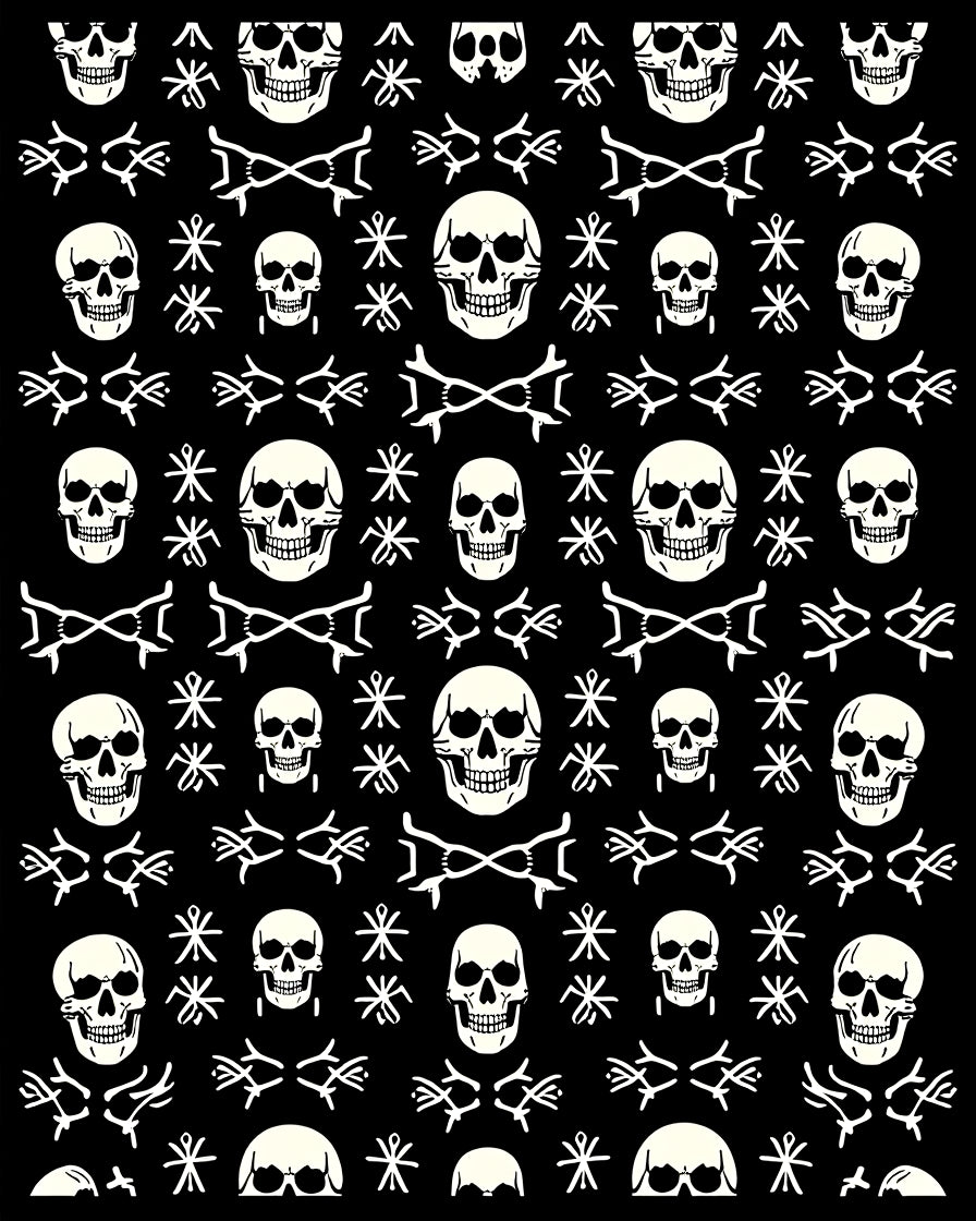 Black White Skull Medallion Tassel Rug