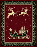 Crimson Reindeer Sleigh Festive Scene Rug