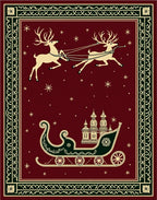 Crimson Reindeer Sleigh Festive Scene Rug