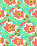 Retro Coral Sunburst Floral Swirl Rug