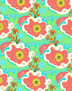 Retro Coral Sunburst Floral Swirl Rug