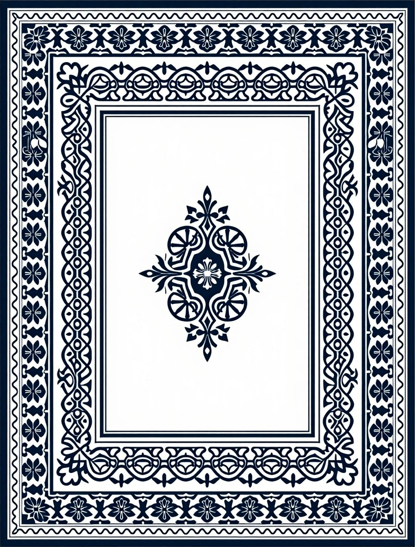 Dark Blue Ornate Floral Medallion Rug