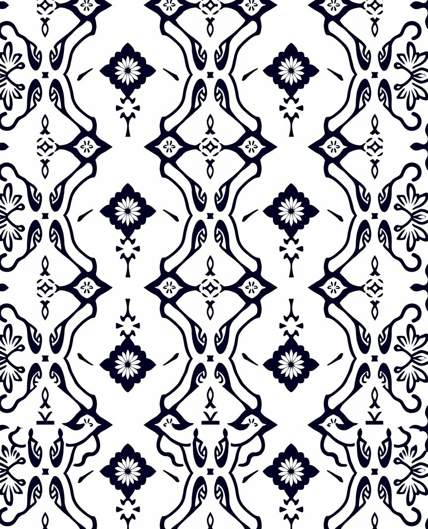 Bold Navy Floral Damask Overlay Rug