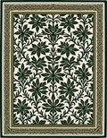 Dark Green Leafy Vine Scroll Rug
