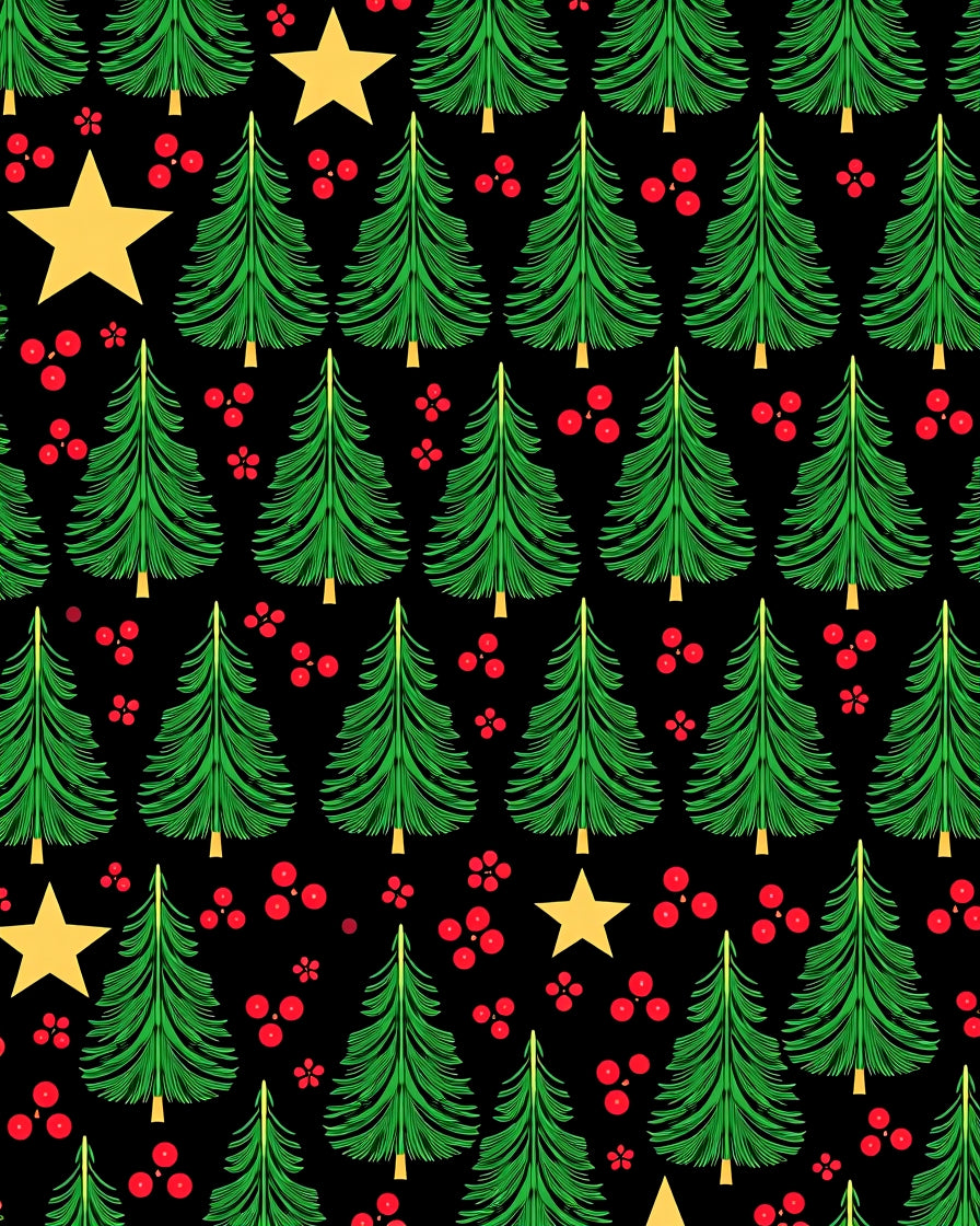 Green Christmas Trees Red Berries Stars Rug