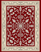 Crimson Floral Medallion Ivory Border Rug