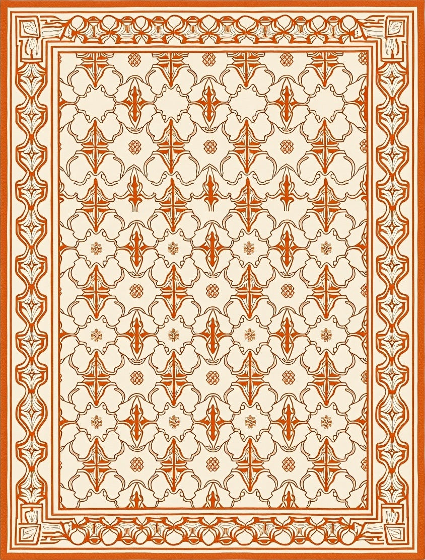 Antique Orange and Cream Floral Rug