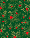 Green Red Holly Branch Botanical Rug