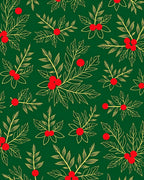 Green Red Holly Branch Botanical Rug