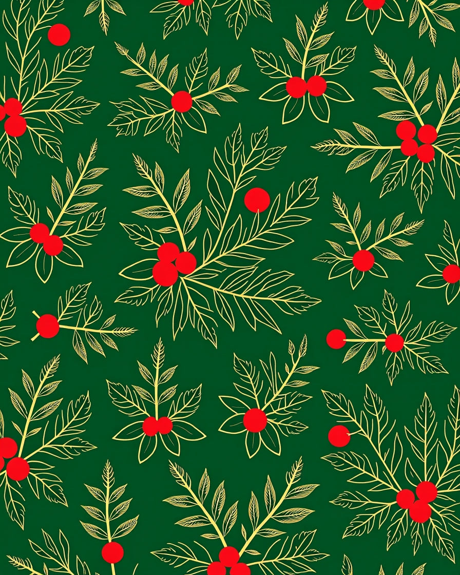 Green Red Holly Branch Botanical Rug