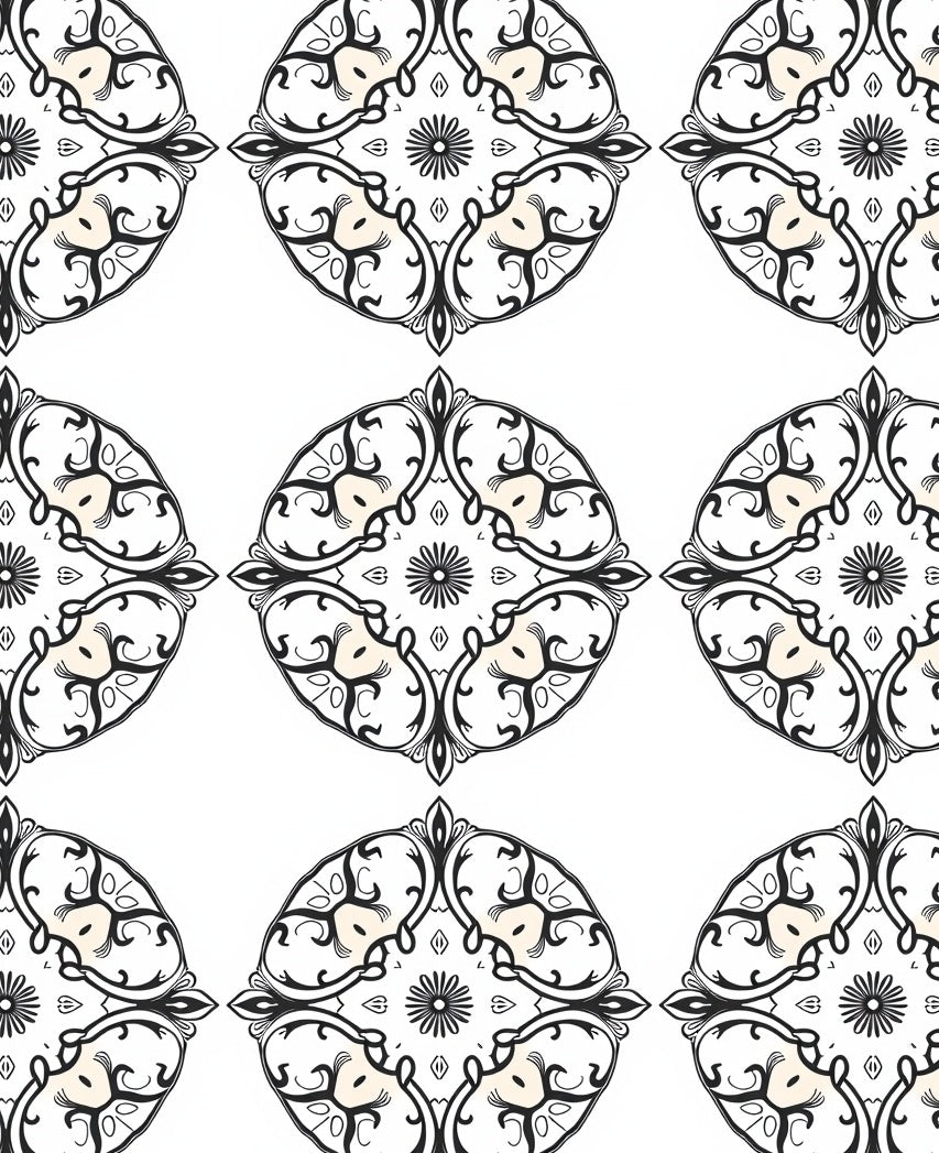 Cream Black Classic Medallion Rug