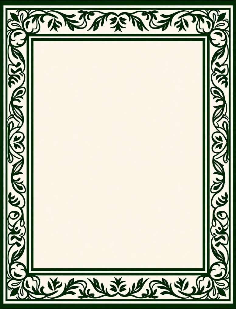Dark Green Floral Scroll Border Rug