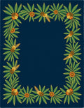 Deep Blue Tropical Floral Border Rug