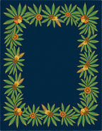 Deep Blue Tropical Floral Border Rug