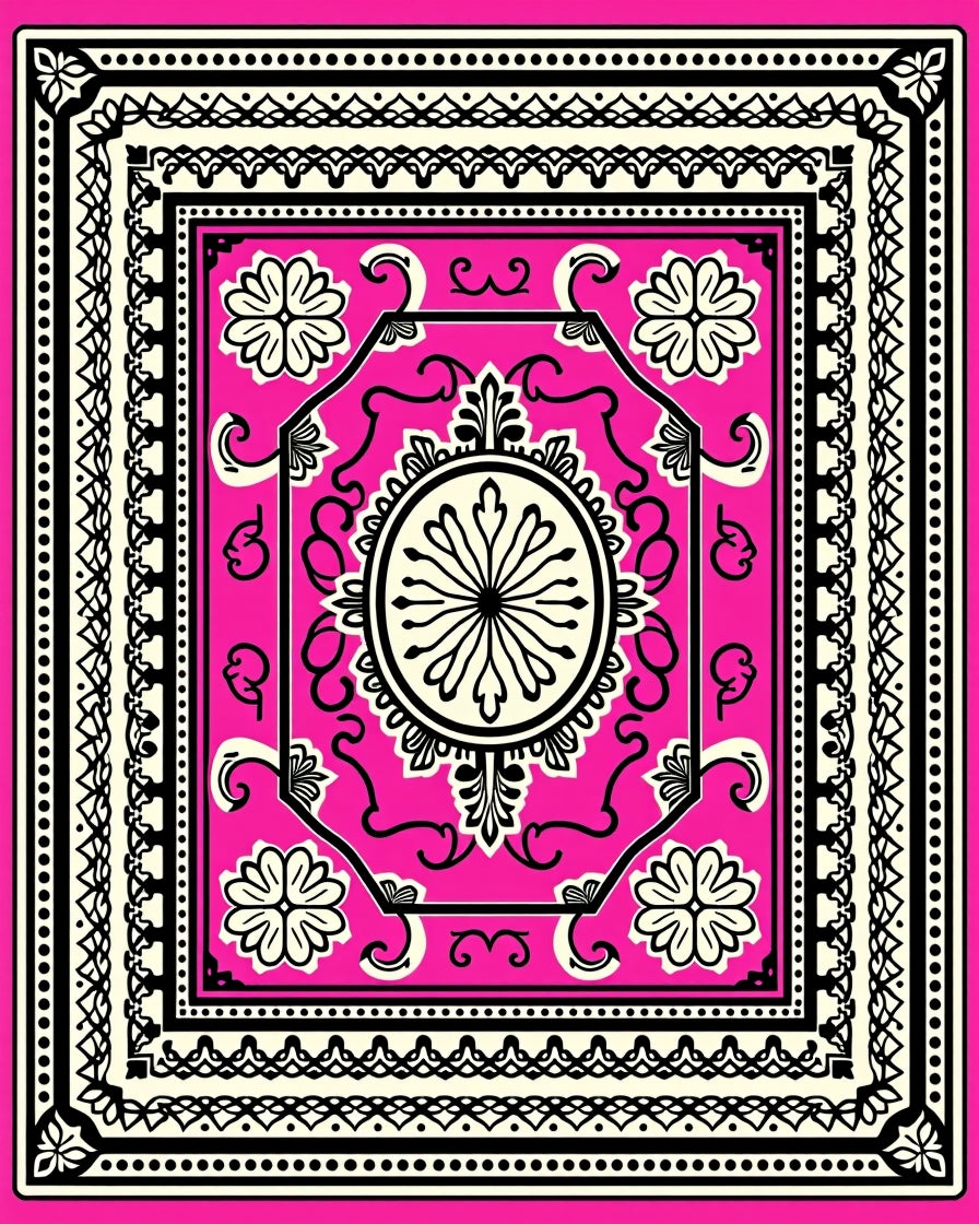 Vibrant Pink Floral Medallion Border Rug