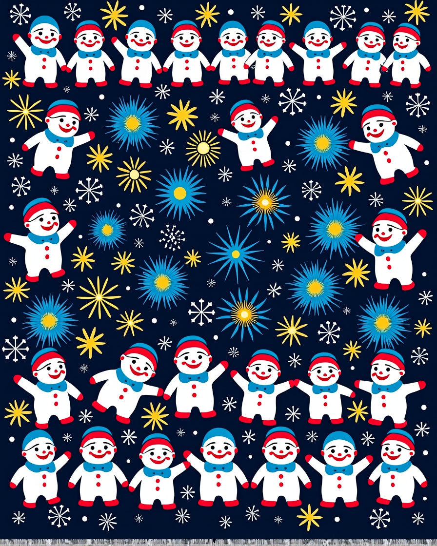 Happy Snowman Winter Snowflake Navy Rug