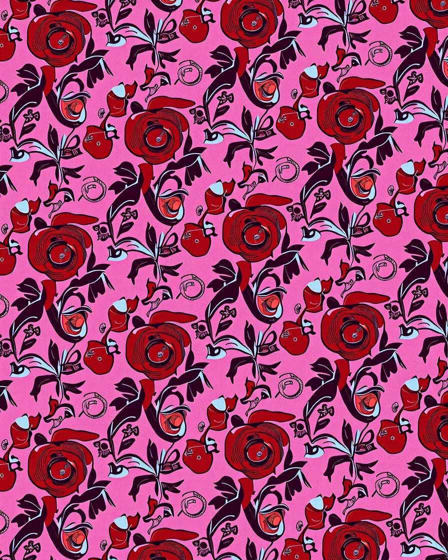 Bold Scarlet Rose Pink Floral Rug