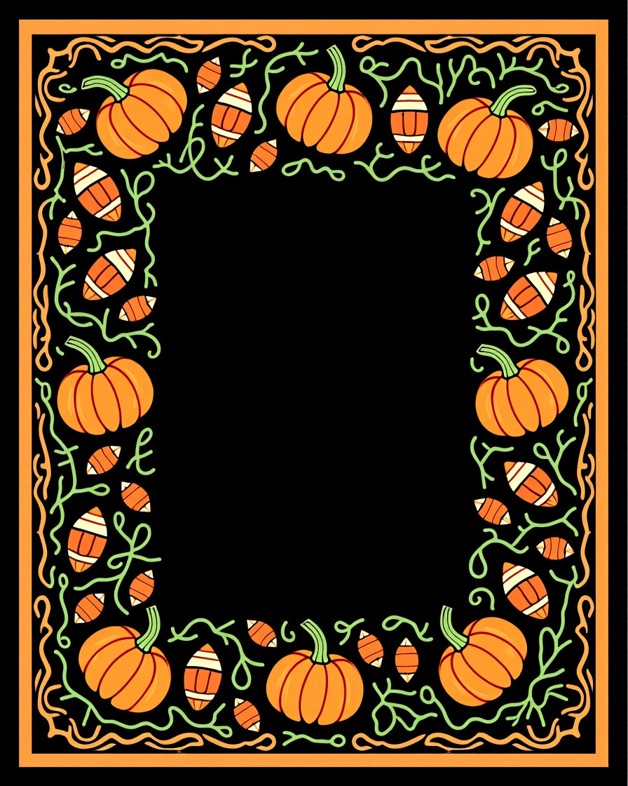 Orange Pumpkin Vine Football Border Rug