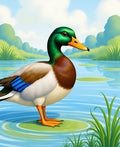 Green Headed Duck In Water Lily Pond Rug