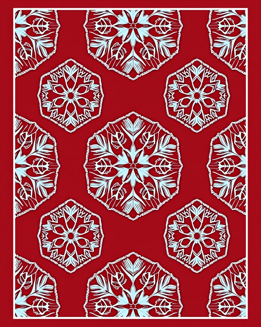 Crimson Hexagonal Snowflake Medallion Rug