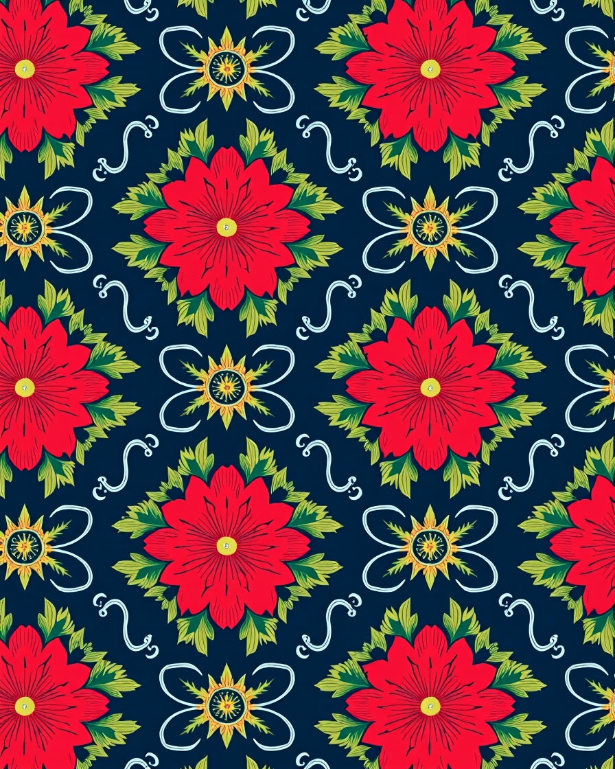 Crimson Floral Medallion Navy Rug
